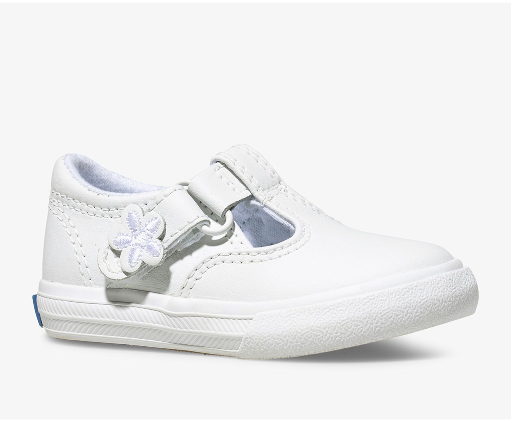 Slip On Παιδικα - Keds Daphne T-Strap Δερματινα - Λευκα - OQPUV8637